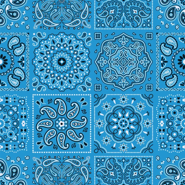 Blaue Paisley Stofffliesen Patchwork Tapete Vintage Vector Nahtloses Muster — Stockvektor