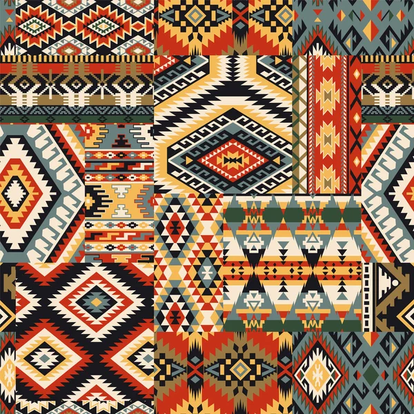 美洲原住民传统面料拼凑抽象矢量无缝图案 — 图库矢量图片