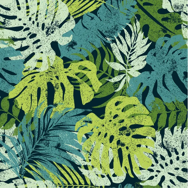 Monstère Tropicale Colorée Feuilles Palmier Papier Peint Grunge Vecteur Abstrait — Image vectorielle