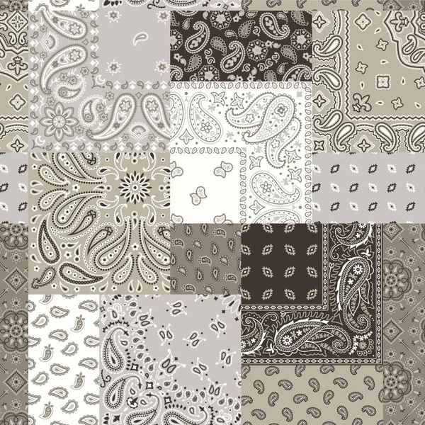 Paisley Bandana Fabric Patchwork Wallpaper Vintage Vector Seamless Pattern — Image vectorielle