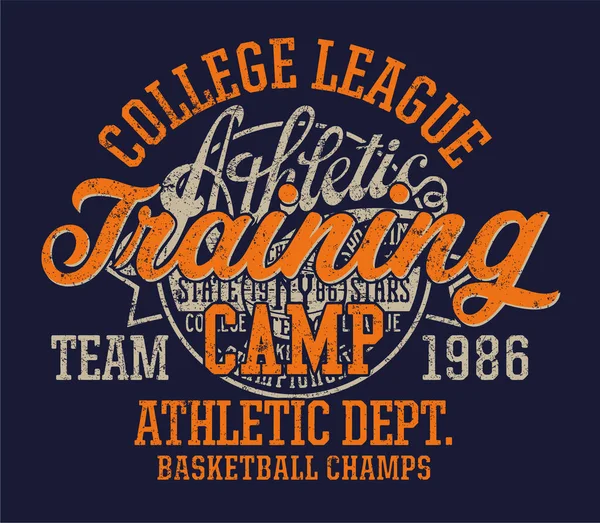タイガーチーム大学バスケットボール運動部チャンピオンヴィンテージベクトルアートワークのための子供の男の子Tシャツグランジ効果別の層 — ストックベクタ