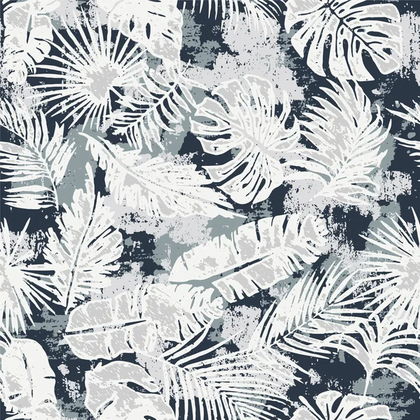 Τροπικό Τέρας Και Φύλλα Φοίνικα Ταπετσαρία Grunge Αφηρημένη Διάνυσμα Αδιάλειπτη — Διανυσματικό Αρχείο