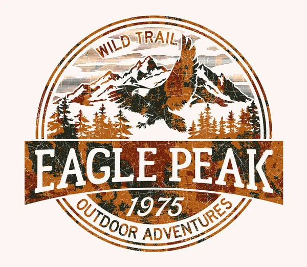 Eagle Peak Wild Trail Outdoor Adventure Vektor Print Für Boy — Stockvektor