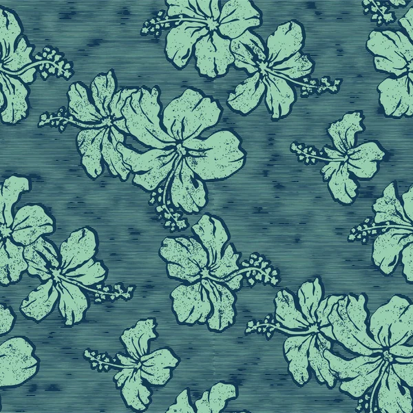 Hawaiian Style Hibiscus Flowers Wallpaper Grunge Vector Floral Seamless Pattern — Stock Vector