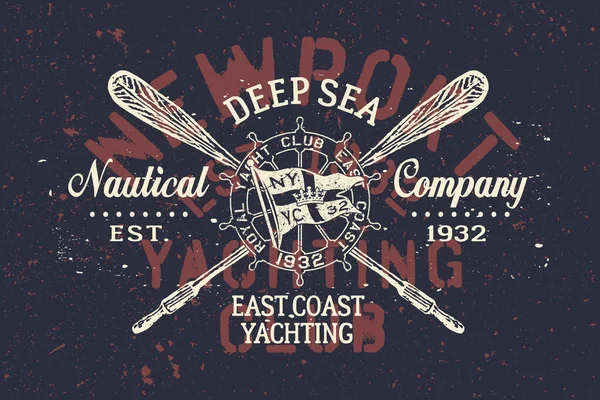 East Coast Yacht Club Azienda Nautica Stampa Vettoriale Grunge Camicia — Vettoriale Stock