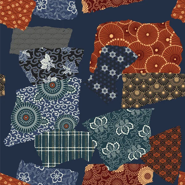 Традиционная Японская Ткань Лоскутные Обои Винтажный Вектор Бесшовный Узор — стоковый вектор