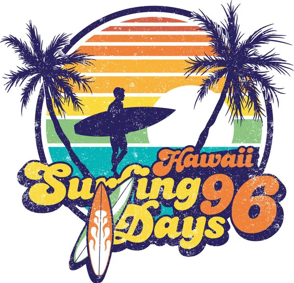 Dias Surf Hawaii Colorido Emblema Vetor Vintage Selo Para Efeito — Vetor de Stock