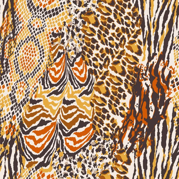 Кожа Леопарда Змеи Тигра Лоскутные Обои Камуфляж Абстрактный Вектор Бесшовный — стоковый вектор
