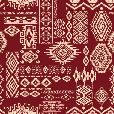 Yerli Amerikan kabile elementleri yama işi soyut duvar kağıdı soyut vektör dikişsiz desen grunge etkisi ayrı katman