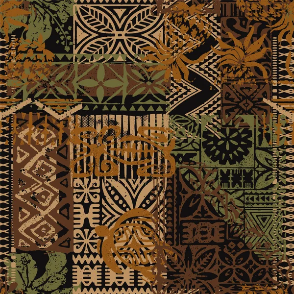 Hawaii Stil Stammeselemente Stoff Patchwork Abstrakte Vintage Vektor Nahtlose Muster Vektorgrafiken