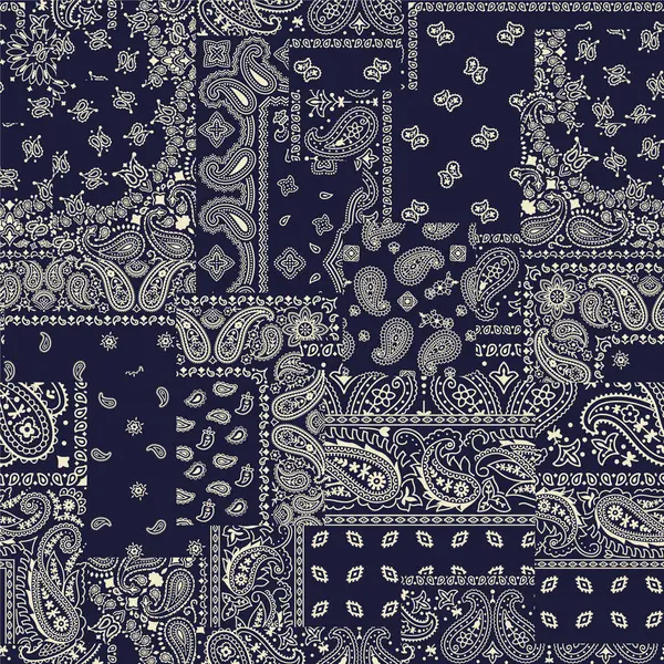 Mavi Şal Desenli Bandana Kumaş Yama Işi Duvar Kâğıdı Vintage — Stok Vektör