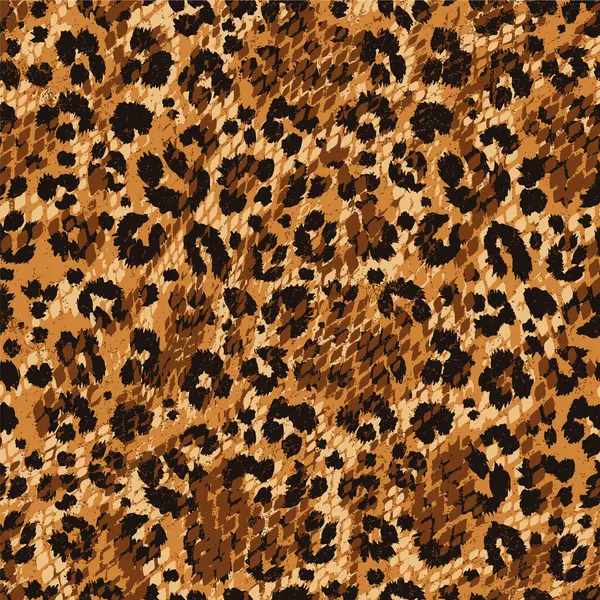 Grunge Leoparden Und Schlangenhäute Patchwork Abstrakter Vektor Wildpelz Nahtlose Mustertextur lizenzfreie Stockvektoren