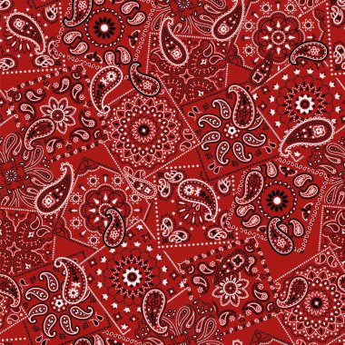 Kırmızı bandana mendil şal desenli kumaş yama soyut vektör eşarp gömlek kumaş halı masa örtüsü yastığı için kusursuz desen