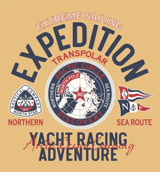 北極の北極海の冒険 極端な航海の遠征のヴィンテージ印刷 男の子のためのTシャツ 海洋バッジパッチの刺繍 ベクターグラフィックス