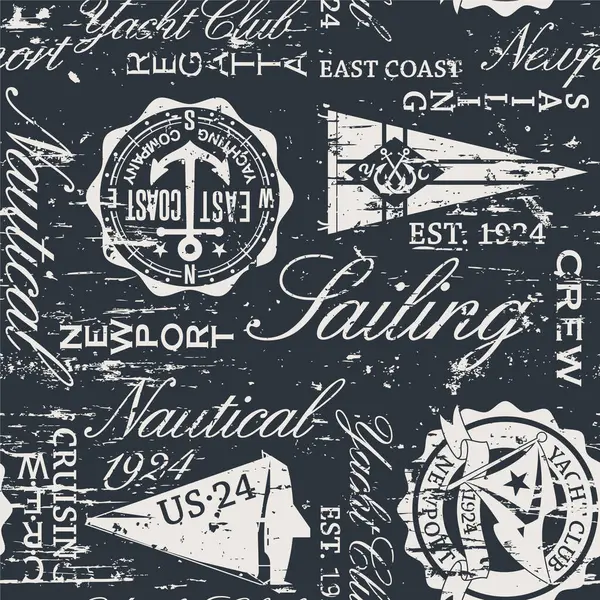 Östkusten Nautiska Segling Märken Och Typografi Element Tapet Vektor Sömlös Royaltyfria illustrationer