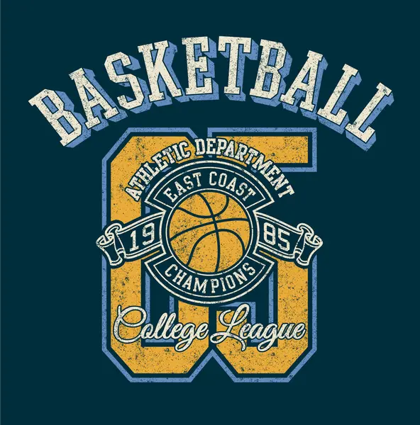 Basket Atletisk Avdelning College Liga Vintage Vektor Tryck För Pojke Vektorgrafik