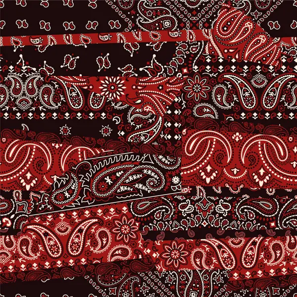 Paisley Šátek Tkanina Pruhované Patchwork Tapety Abstraktní Vektor Bezešvé Vzor Stock Vektory