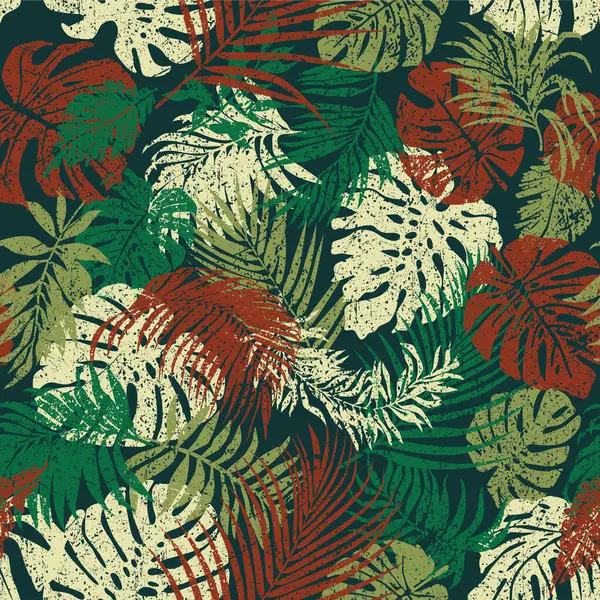 Tropické Palmové Listy Listí Patchwork Grunge Tapety Abstraktní Vektor Bezešvé Stock Ilustrace