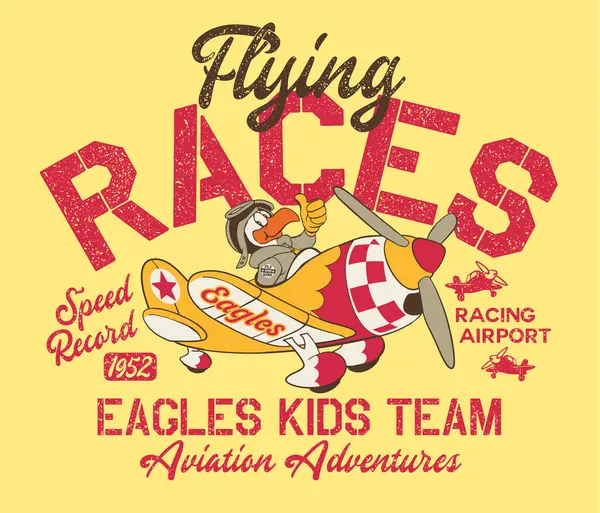 子供のためのキッズエアレース飛行鷲チームかわいい航空冒険ベクタープリントTシャツを着用 ストックイラスト