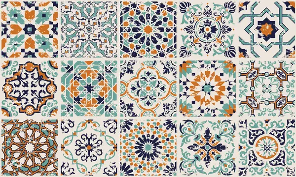 Maiolica Azulejos Piastrelle Patchwork Wallpaper Vettore Modello Senza Soluzione Continuità Vettoriali Stock Royalty Free