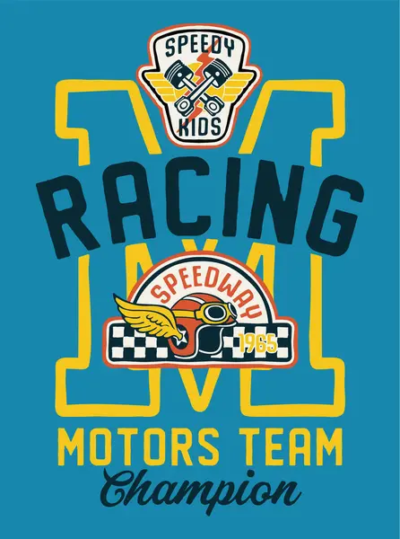 Speedway Děti Závodní Motor Tým Roztomilý Vektorový Tisk Pro Děti Royalty Free Stock Ilustrace