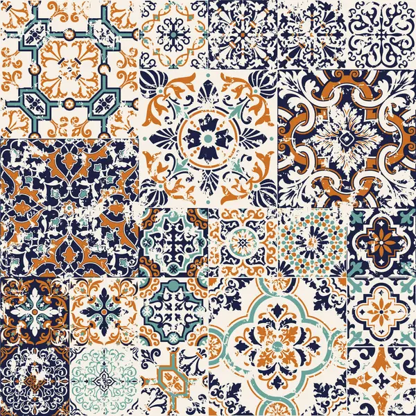 Majolica Azulejos Fliser Patchwork Tapet Vektor Sømløse Mønster Stof Dækkeserviet Stock-vektor