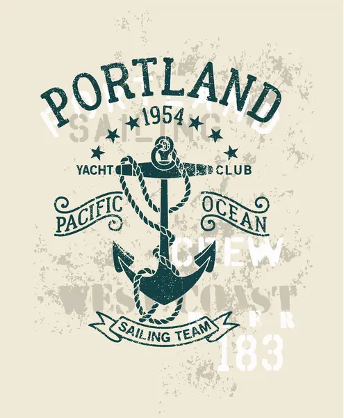 太平洋游艇俱乐部帆船队男孩T恤老式矢量打印 图库插图