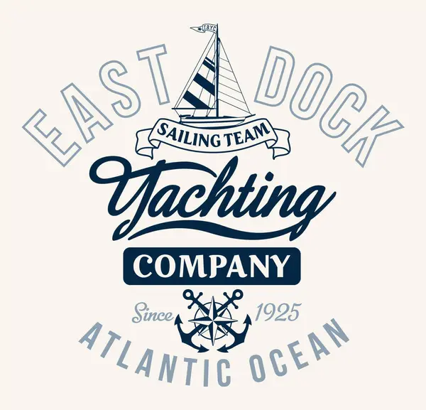 East Dock Companie Yachting Navighează Echipă Drăguț Vintage Vector Print Ilustrații de stoc fără drepturi de autor