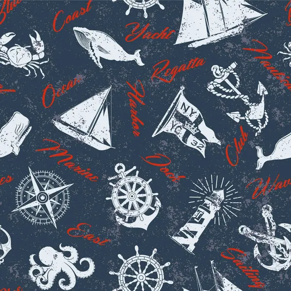Námořní Jachting Plachtění Prvky Patchwork Tapety Vintage Vektor Bezešvé Vzor Stock Vektory
