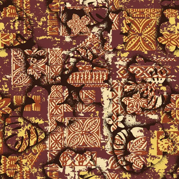 Hawaiian Tribal Elements Fabric Patchwork Wallpaper Abstract Grunge Vector Seamless Grafika Wektorowa