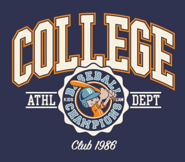 Sevimli beyzbol sopası kolej öğrencileri çocuklar için klasik çizgi film vektör baskısı erkek sporu pijamaları.