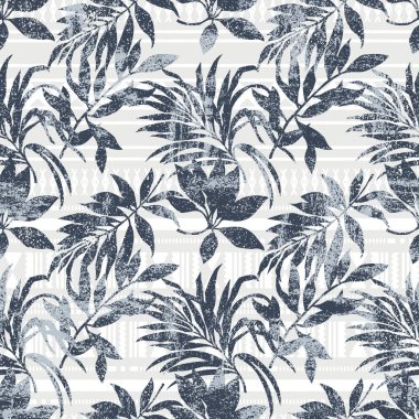 Tropikal palmiye yaprakları tapa bezi arka plan grunge duvar kağıdı soyut vektör dikişsiz desen kumaş gömlek kısa baskı havlu masa örtüsü