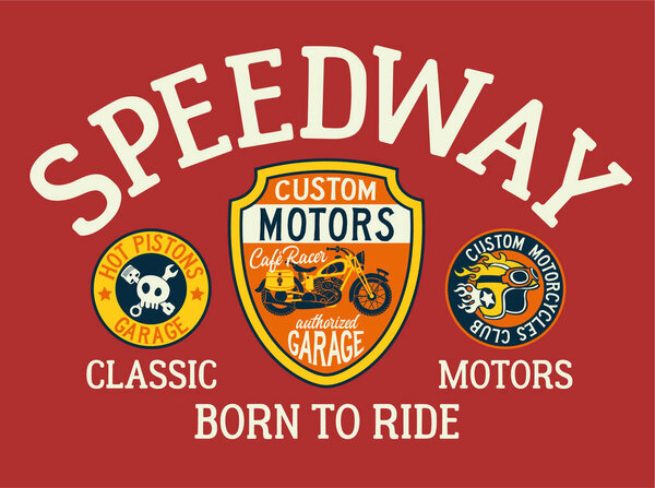 Мотоциклы Speedway biker club милые векторные принты для детей носят рубашку с вышивкой