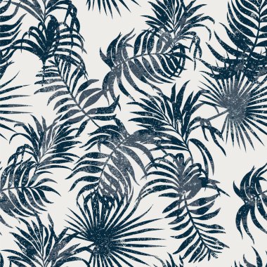 Tropikal palmiye yaprakları siluet duvar kağıdı soyut vektör soyutsuz desen kumaş gömlek, masa örtüsü yastık grunge etkisi ayrı katmanlarda