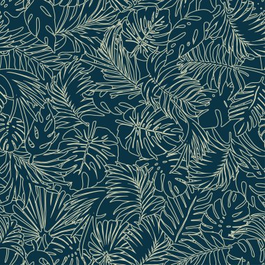 Tropikal canavarlar ve avuç içi çizgileri, kumaş gömlekli havlu yastıklı halı örtüsü için soyut vektörsüz desenli duvar kağıdı yamaçları bırakır.