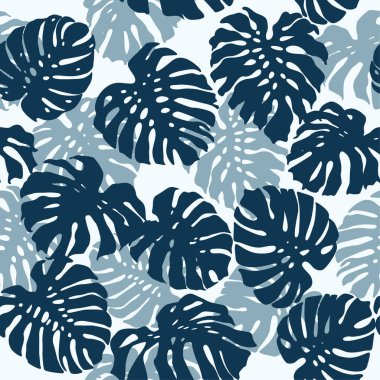 Tropik canavar yaprağı siluetleri duvar kâğıdı vektörleri kumaş gömlek plaj yüzme için kusursuz desenler masa örtüsü yastığı giyerler. 