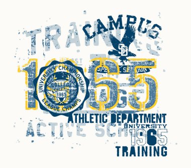 Üniversite Atletizm Bölümü Kolej Eğitimi Kampüsü klasik vektör baskısı. Spor için tişört posterini giy. 