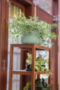 Wooden renovated Thai style architecture blur background, stock photo