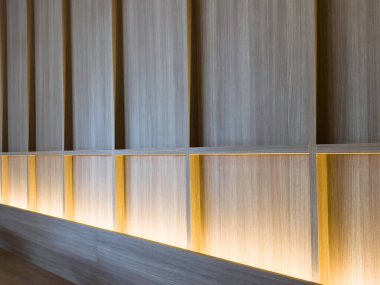 Minimal wooden style coffee shop decoration, stock photo