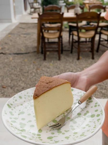 Piece Cheesecake Serving Garden Stock Photo — Stock Photo, Image
