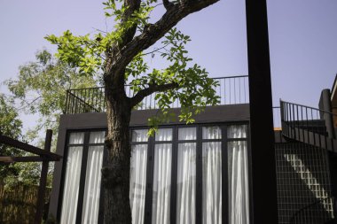 Güzel tropik tatil köyü ve restoran, stok fotoğrafı.