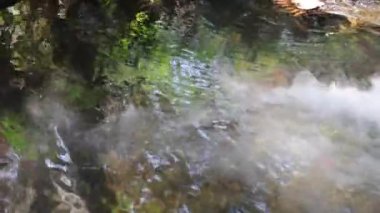 Doğal manzara suyu tatil köyünün bahçesinde akıyor, stok görüntüleri.