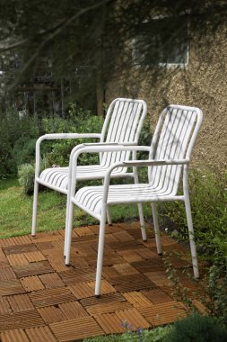 Rahat bahçeye dekore edilmiş rahat hygge, stok fotoğrafı.