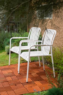 Rahat bahçeye dekore edilmiş rahat hygge, stok fotoğrafı.