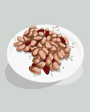 Bitkilerle dolu bir tabakta baharatlı organik fasulye.