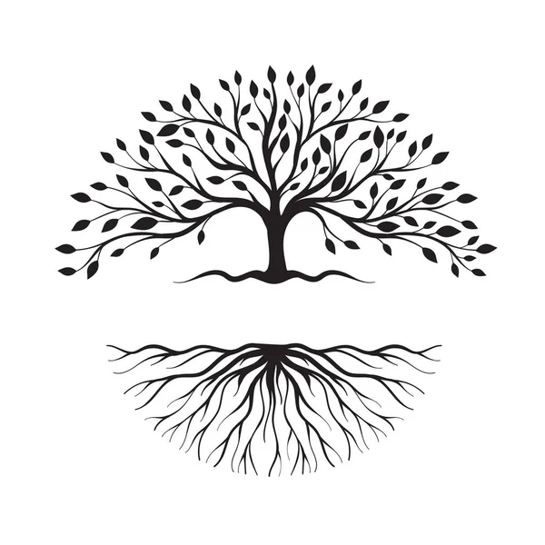木と根のロゴの抽象的なシルエット 白い背景に生命のロゴデザインインスピレーションの木 — ストックベクタ