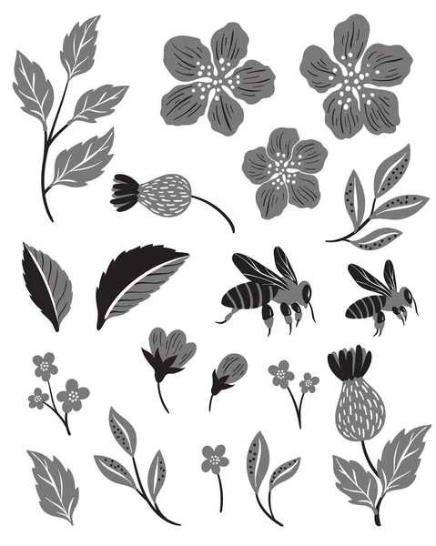 Квітуче Дерево Набір Квітів Весняна Квіткова Рука Намальована Ботанічною Векторною — стоковий вектор
