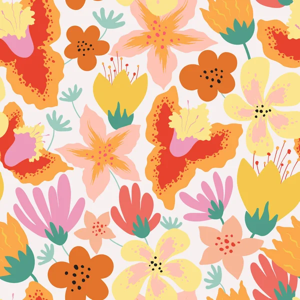 Απρόσκοπτη Μοτίβο Πολύχρωμα Αφηρημένα Λουλούδια Διανυσματική Απεικόνιση — Διανυσματικό Αρχείο