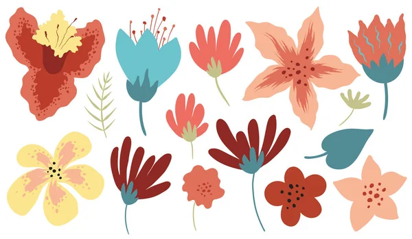 Σύνολο Πολύχρωμα Αφηρημένα Λουλούδια Διανυσματική Απεικόνιση — Διανυσματικό Αρχείο