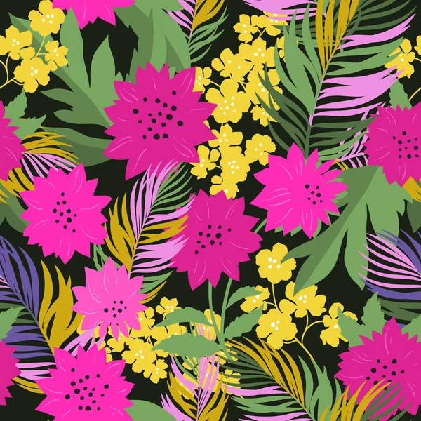 Patrón Sin Costuras Con Flores Brillantes Ilustración Vectorial — Vector de stock